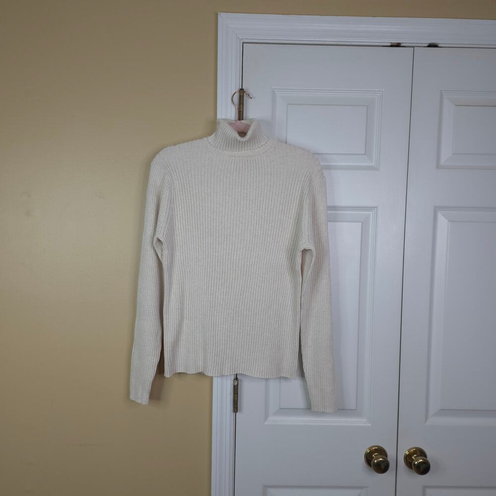Vintage Pendleton Ribbed Knit Turtleneck Fitted Sweater in Beige Size XL